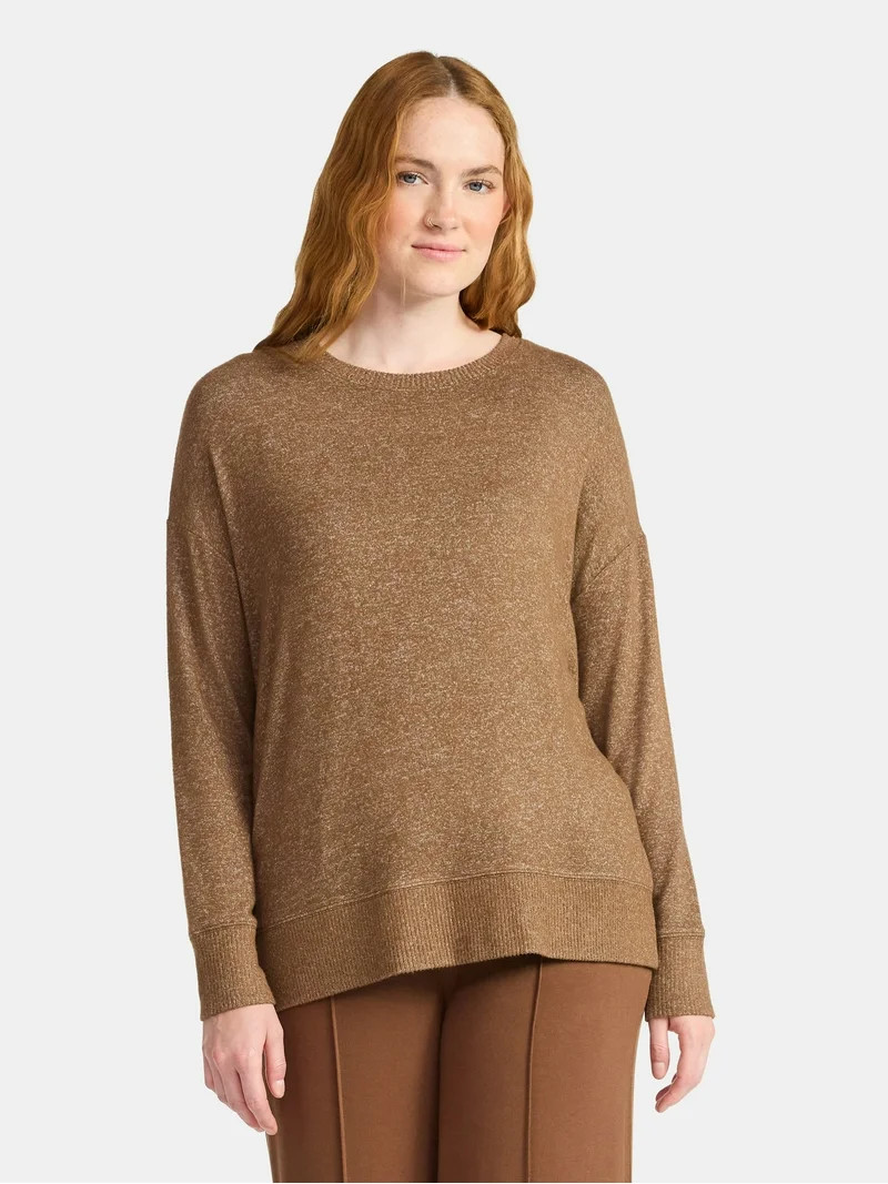 Time and Tru Women's Hacci Knit Tee with Long Sleeves, Sizes XS-XXXL - Walmart.com | Walmart (US)