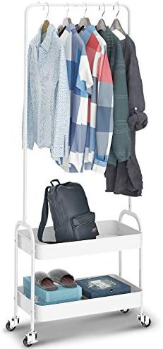 KINGRACK 2-in 1 Garment Rack, Clothing Rack with 2 Tier Metal Basket, Rolling Storage Cart Clothe... | Amazon (US)