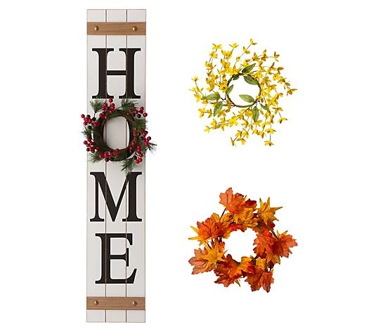 Glitzhome Home Sign with Spring, Fall, HolidayWreaths - QVC.com | QVC