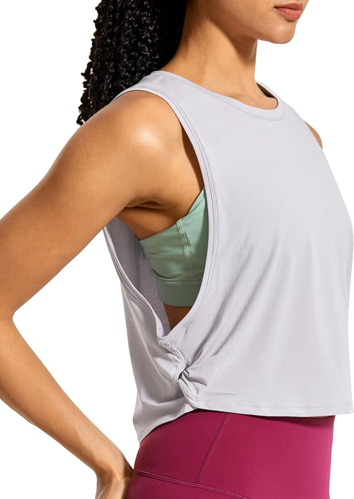 CRZ YOGA Pima Cotton Cropped Tank Tops for Women - Sleeveless Sports Shirts Athletic Yoga Running... | Amazon (US)