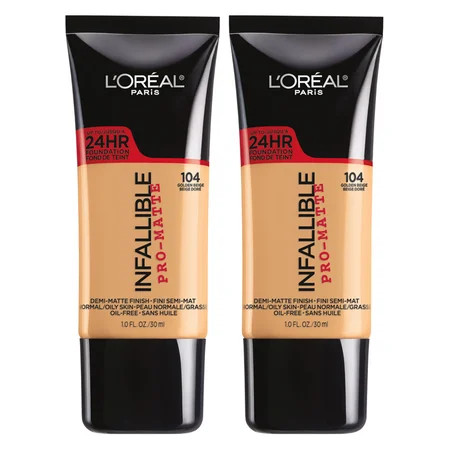 (2 Pack) L'Oreal Paris Infallible Pro-Matte Blendable Foundation, Oil Free, 104 Golden Beige, 1 fl. oz. | Walmart (US)