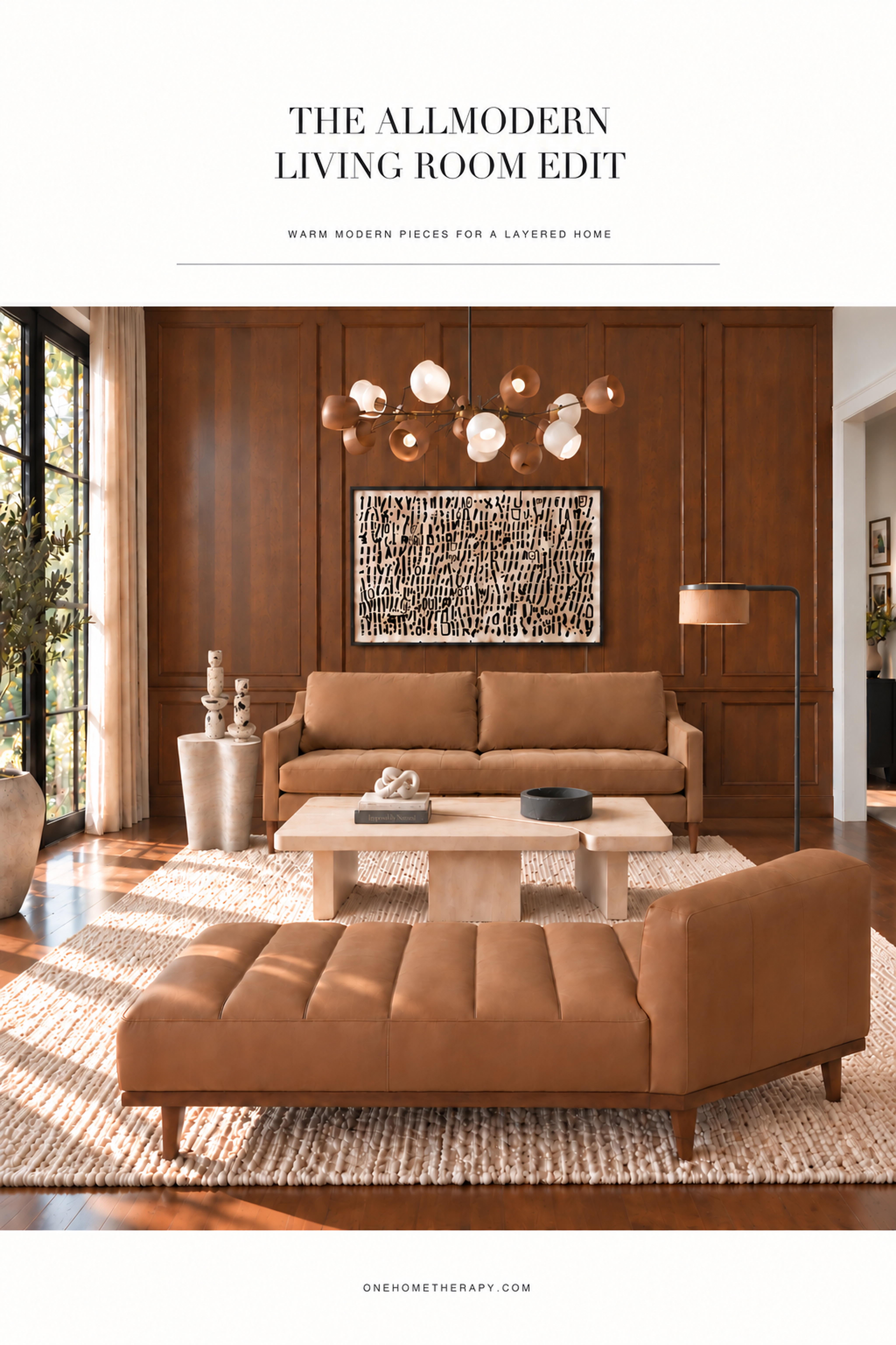 Warm wood, sculptural silhouettes, creamy textures, and rich caramel tones—this AllModern living room edit is all about creating a collected, contemporary…
