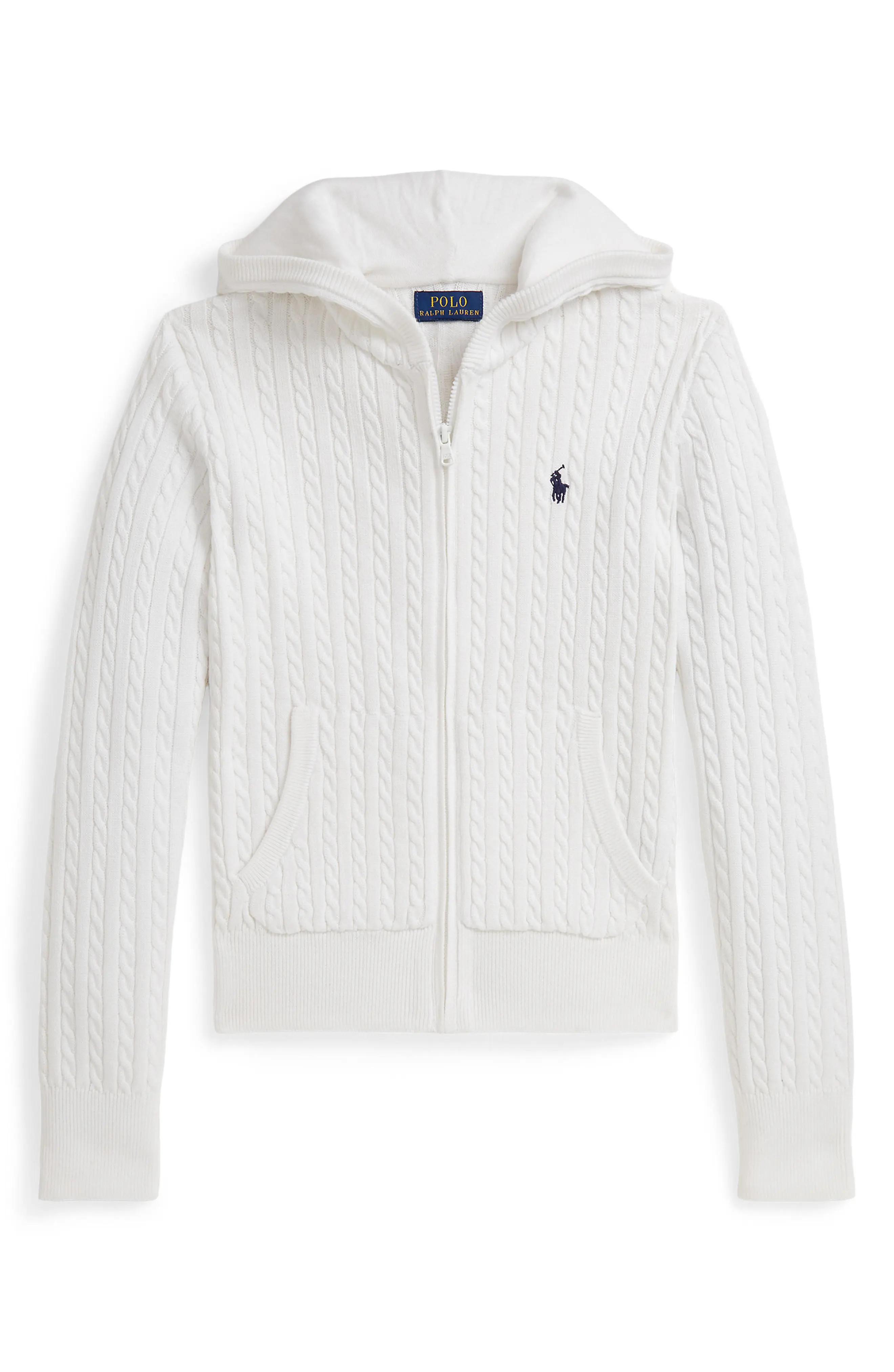 Polo Ralph Lauren Kids' Cable Knit Cotton Zip Hoodie (Women) | Nordstrom | Nordstrom