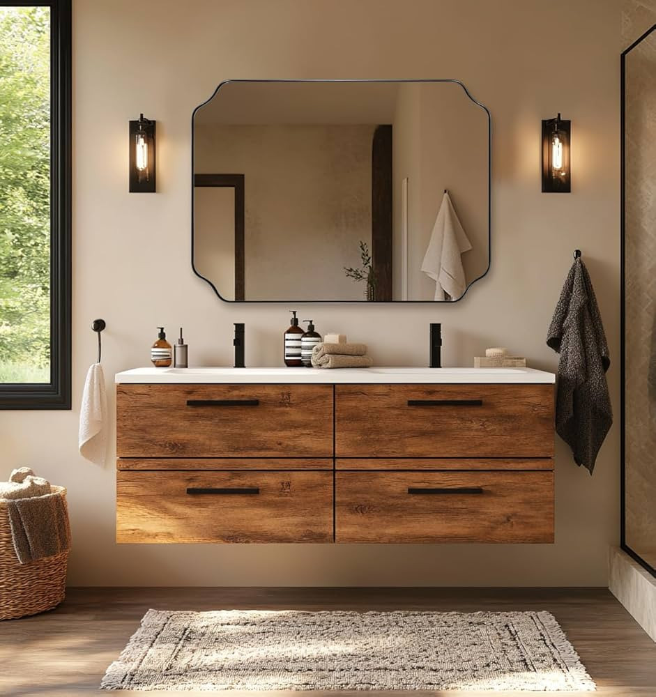 ANDY STAR 30x40 Inch Matte Black Mirror, Unique Rectangle Mirror for Vanity, Bathroom Mirror in P... | Amazon (US)