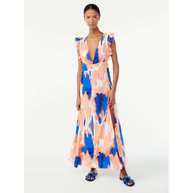 Scoop Women's and Women's Plus Long Ruffled Top Cover Up w/ Sides Slits | Walmart (US)