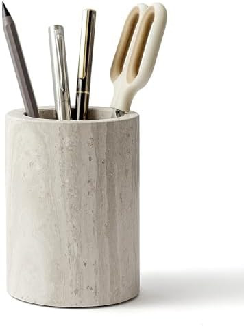 WORHE Natural Marble Pen Holder for Desk, Handcrafted Sturdy Desk Organizer with Anti-Slip Base 3... | Amazon (US)