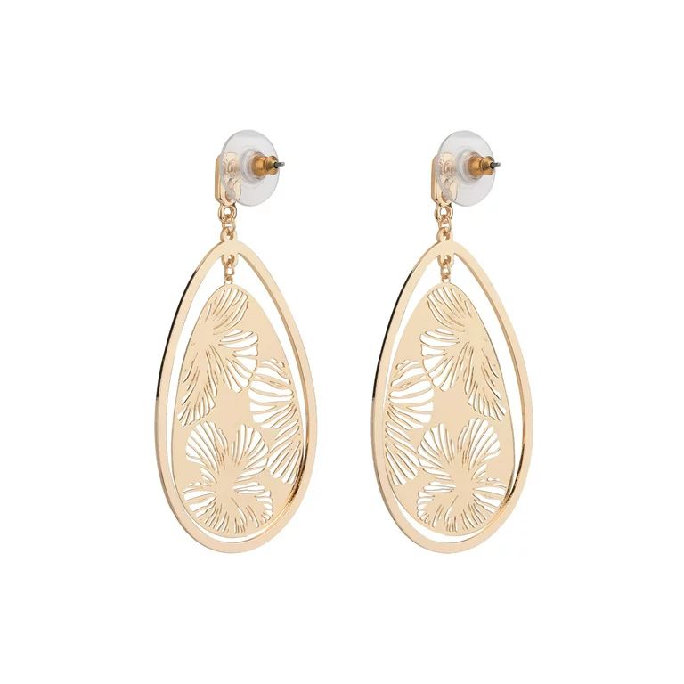 Time and Tru Women's Gold Etched Drop Earring | Walmart (US)