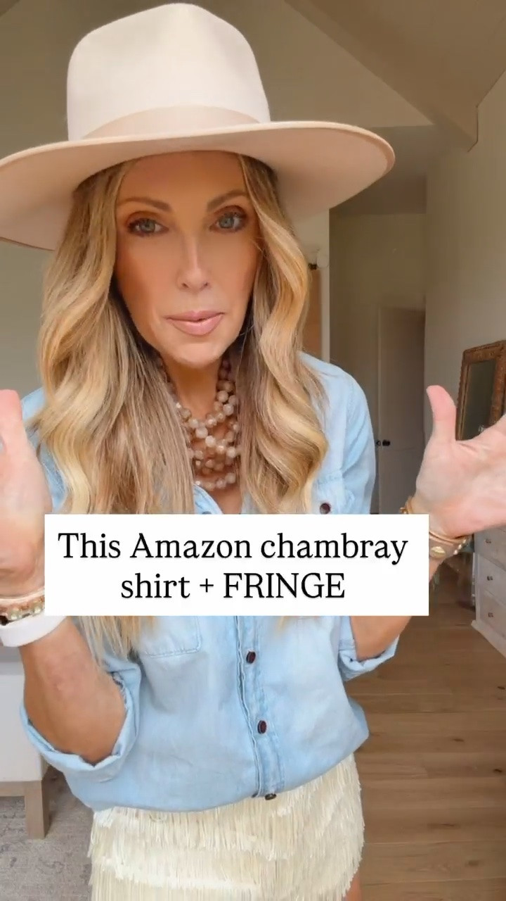 Adding a little fringe is one of the easiest ways to transform an everyday outfit into the perfect country concert look. I love pairing a relaxed chambray shirt with a fun statement bottom for an effortless western-inspired outfit

#LTKSeasonal #LTKOver40 #LTKmomlife