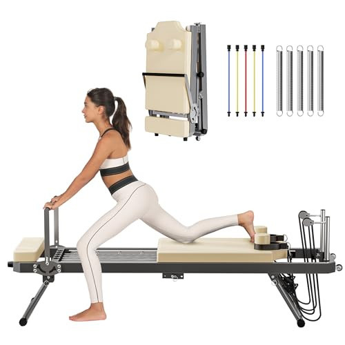 DlandHome Pilates Reformer Machine Foldable Pilates Board for Home Gym Workout Portable Pilates Reformer, Suitable for Advanced and Beginners Users, Beige | Amazon (US)