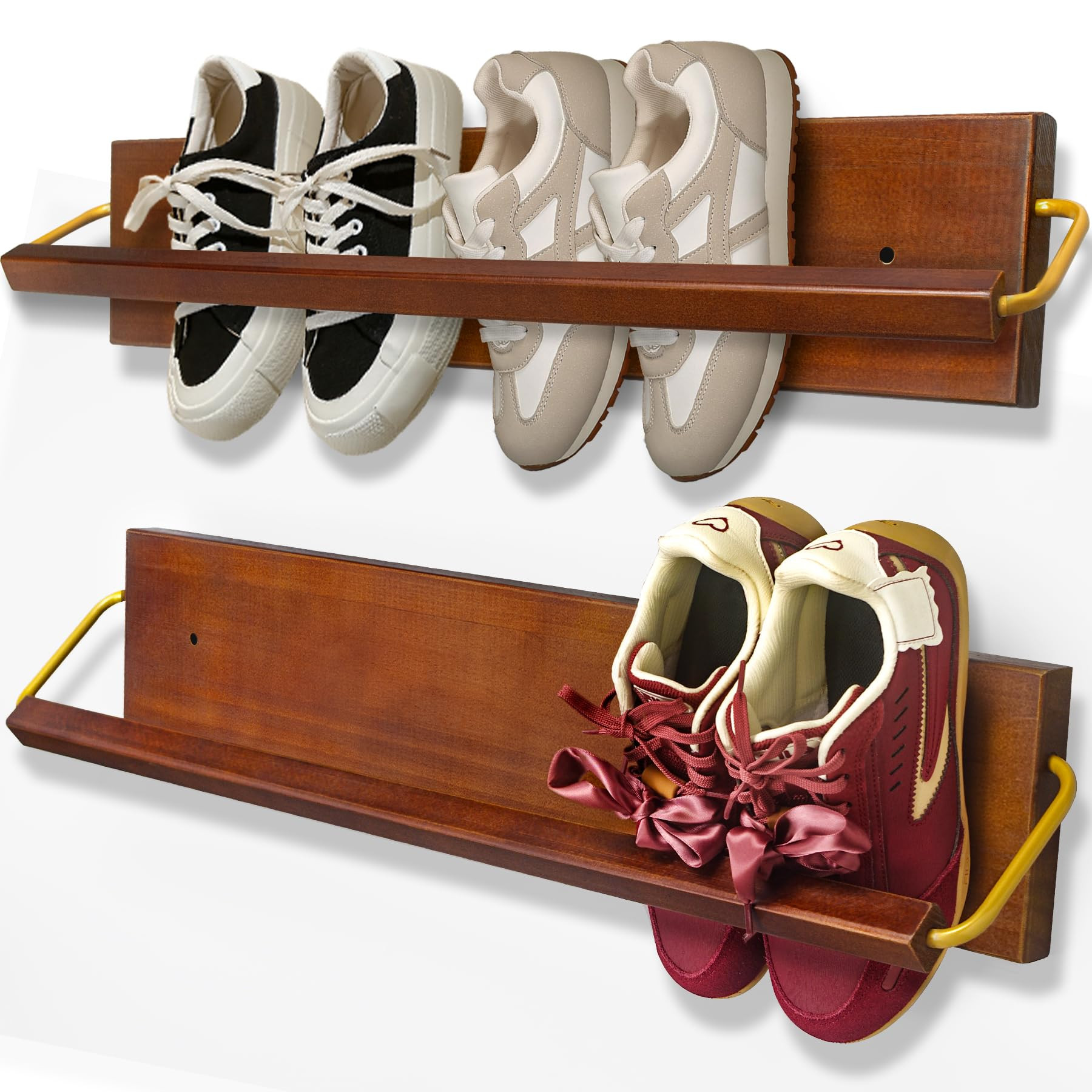 Wall Mounted Shoe Rack 2 Pcs, Solid Wood Wall Hanging Small Shoe Storage, Organize for Shoes, Sne... | Amazon (US)