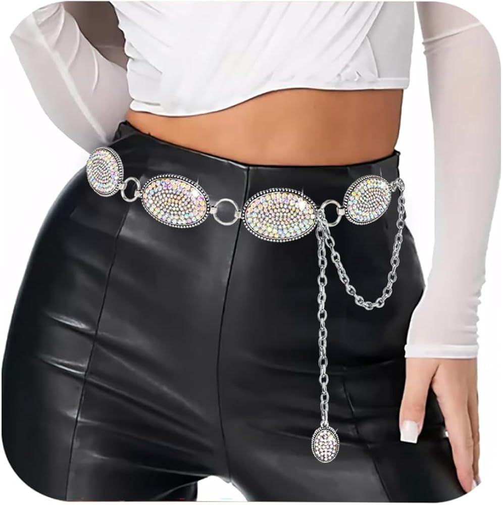 Bling Rhinestone Concho Belt Heavy Metal Western Crystal Chain Belt Cowgirl Sparkly Waist Chain f... | Amazon (US)