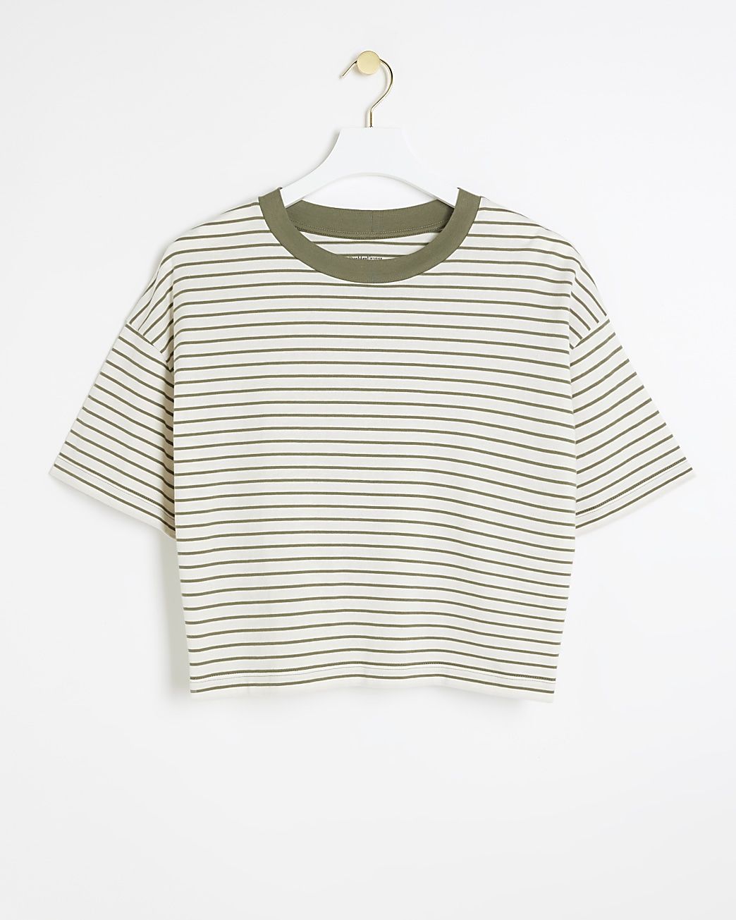 Khaki stripe crop t-shirt | River Island (US)