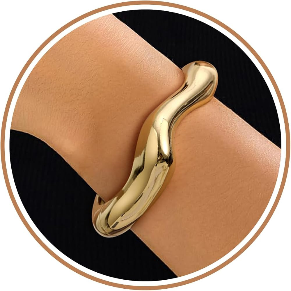 Chunky Gold Bracelet Gold Cuff Bangle Bracelets for Women Non Tarnish Teen Girl Gifts Trendy Stuf... | Amazon (US)