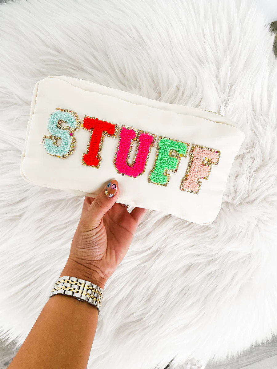 "STUFF" Off White Make Up Bag | Apricot Lane Boutique