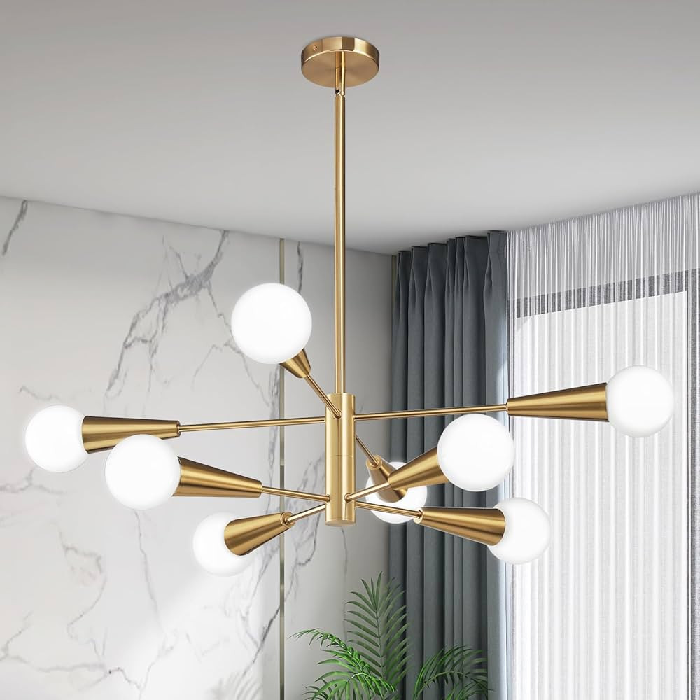 KAISITE Modern Sputnik Chandelier 8-Light Gold Chandelier Ceiling Light Fixture Dining Room Chand... | Amazon (US)