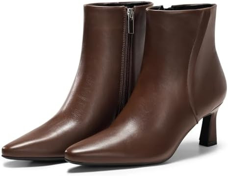 Coutgo Womens Ankle Boots Kitten Low Heel Closed Pointed Booties Side Zipper Winter Dress Shoes | Amazon (US)