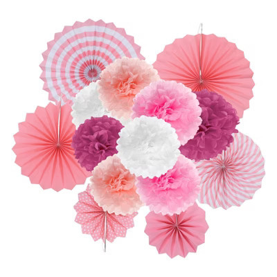 Unique Bargains Paper Decorative Round Pattern Party Decorative Folding Fans Pink | Target