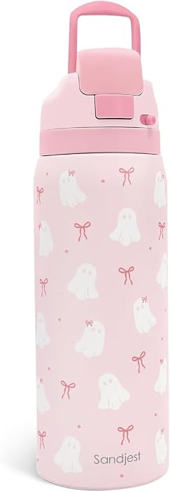 SANDJEST Halloween Boo Stainless Steel Push-Button Water Bottle, 32oz | Amazon (US)