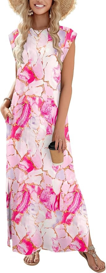 Zeagoo Summer Dresses for Women 2026 Long Maxi Sundresses Loose Split Wrinkle-Free Beach Travel V... | Amazon (US)