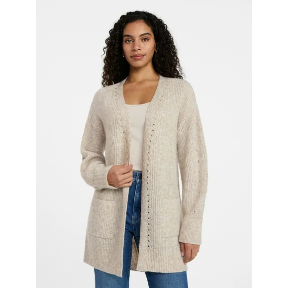 Time and Tru Women's Open Front Cardigan Sweater with Long Sleeves, Sizes XS-XXXL | Walmart (US)