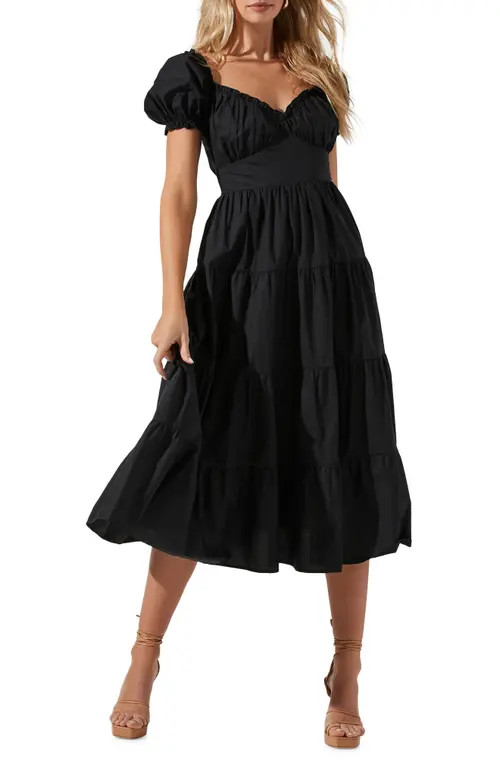 ASTR the Label Sweetheart Neck Tiered Ruffle Cotton Dress in Black at Nordstrom, Size Small | Nordstrom