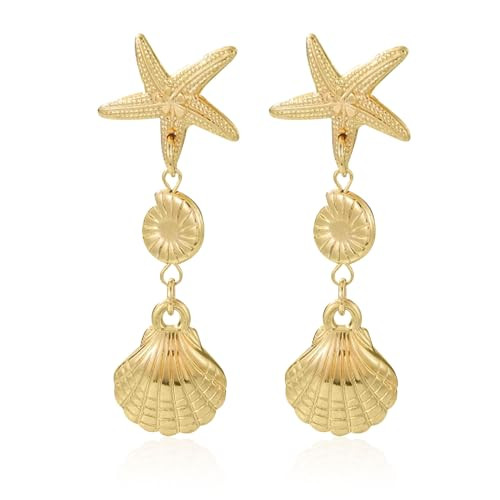 Seashell Earrings for Women Starfish Earrings Gold Shell Earrings Beach Drop Earrings Gold Statement Earrings Stud Jewelry Gift Summer Outfits for Women | Amazon (US)