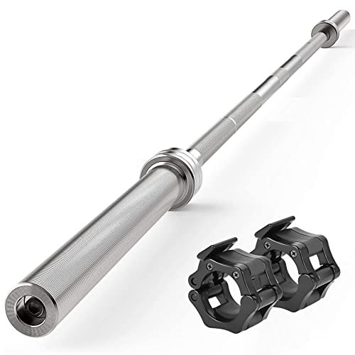 SereneLife Olympic Chrome Barbell Steel Bar, 7-Foot Weight Straight Solid Iron Weighted Workout Bar For Weightlifting, Power Lifting Strength Training Exercises, Perfect for Home Gym, 2 plastic clips | Amazon (US)
