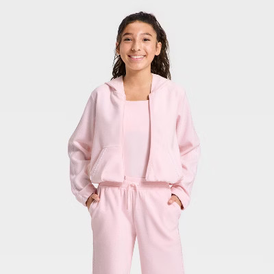 Girls' Waffle Texture Full Zip Jacket - All In Motion™ | Target