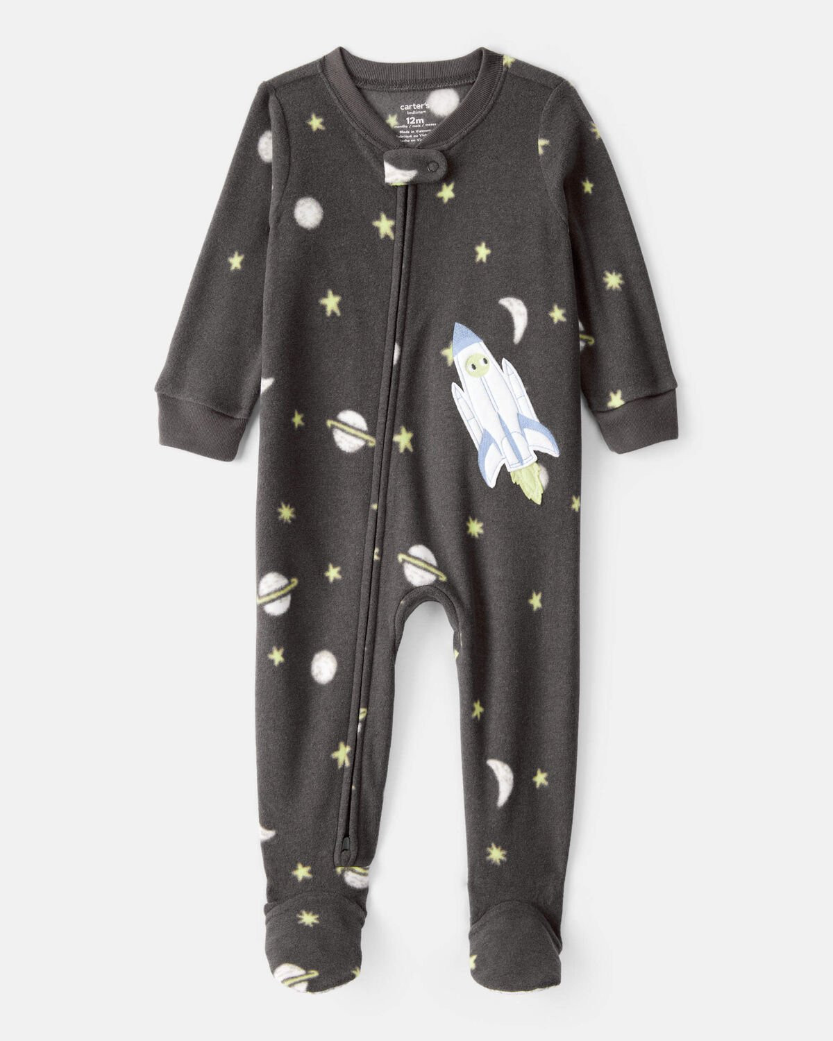 Toddler Boy Spaceship Star Fleece Loose Fit 1-Piece Pajamas - Grey | Carter's | Carter's Inc