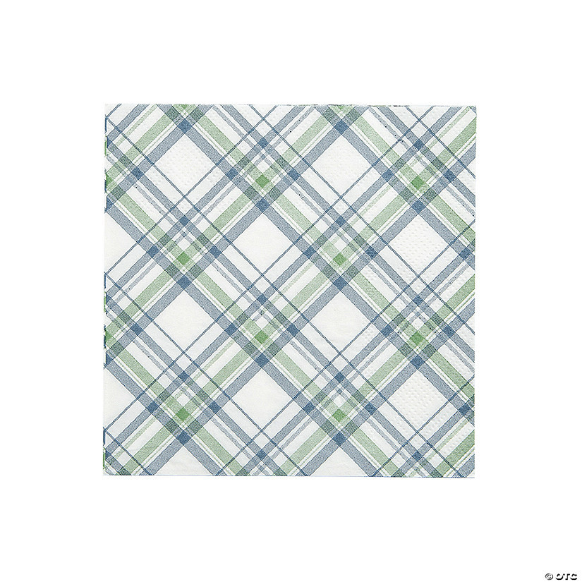 5" Sage Green & Slate Blue Plaid Party Disposable Paper Beverage Napkins - 16 Ct. | Oriental Trading Company