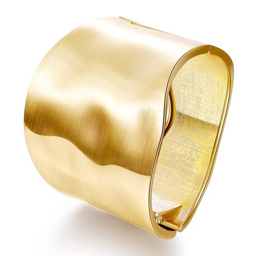 Masedy 18K Gold Plated Wide Chunky Gold Cuff Bracelets for Women Chunky Bangle Bracelets Waterdrop Oval Irregular Trendy Wrist Wrap Bracelets Open Minimalist Thick Gold Wrist Cuff Bracelets B | Amazon (US)