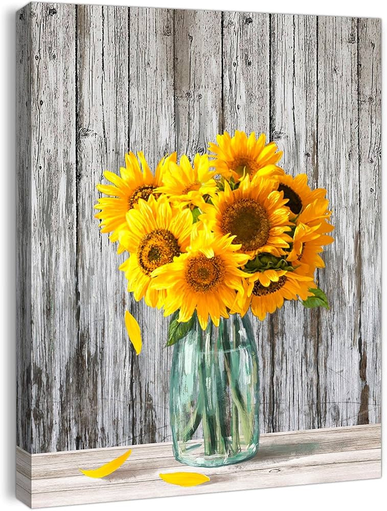 Canvas Wall Art for Bedroom Wall Decor Yellow Sunflower Theme Wall Art Modern Flower Pictures Wal... | Amazon (US)
