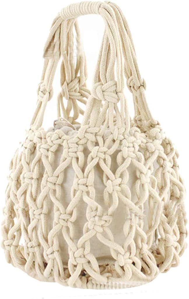 New Straw Bag Cotton Thread Woven Bag Portable Net Bag Casual Bucket Handbag Summer Beach Purse f... | Amazon (US)