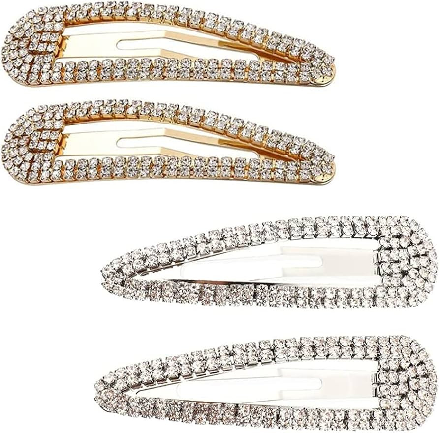 4Pcs Rhinestone Snap Clips Large Rhinestone Snap Hair Clips Shining Rhinestone Snap Hair Barrette... | Amazon (UK)