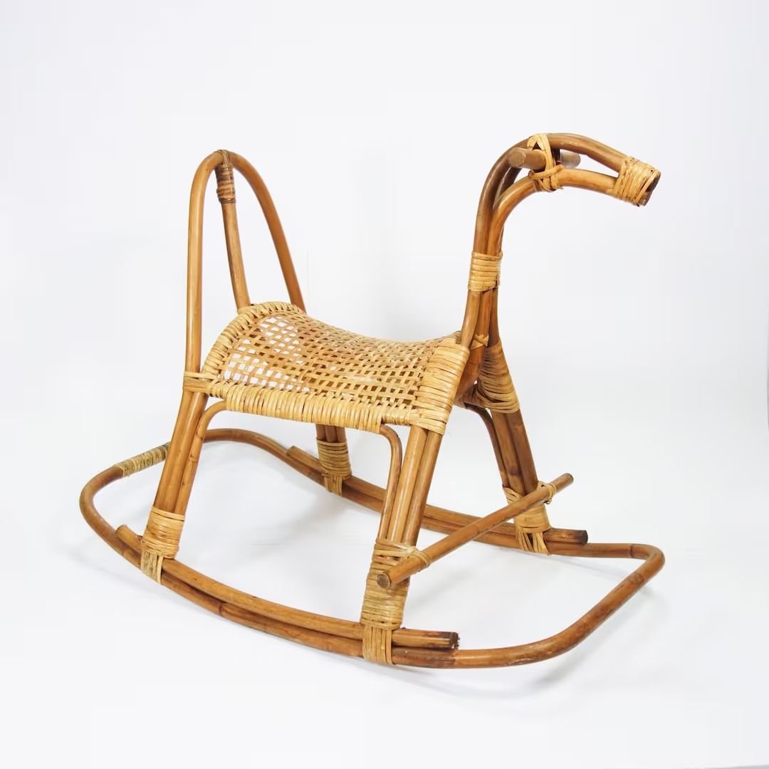 Mid Century Wicker Rocking Horse Vintage Bamboo Albini Style - Etsy | Etsy (US)