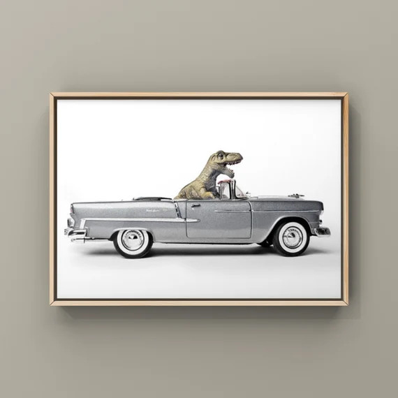 Tyrannosaurus Driving 55 Chevy Bel Air Convertible Photo | Etsy | Etsy (US)