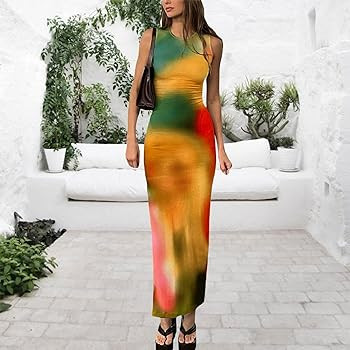 Women's Casual Tie-Dye Bodycon Maxi Dress Sleeveless Tank Wrap Split Beach Party Long Dresses | Amazon (US)