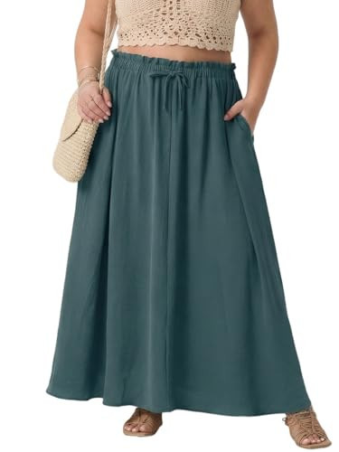 OLRIK Plus Size Maxi Skirt for Women with Pockets, High Waisted Flowy Skirt Long Boho Summer Beac... | Amazon (US)