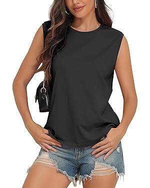 PrettyGuide Women's Cotton Jersey Tank Tops Loose Fit Casual Crew Neck Trendy Sleeveless Summer T... | Amazon (US)