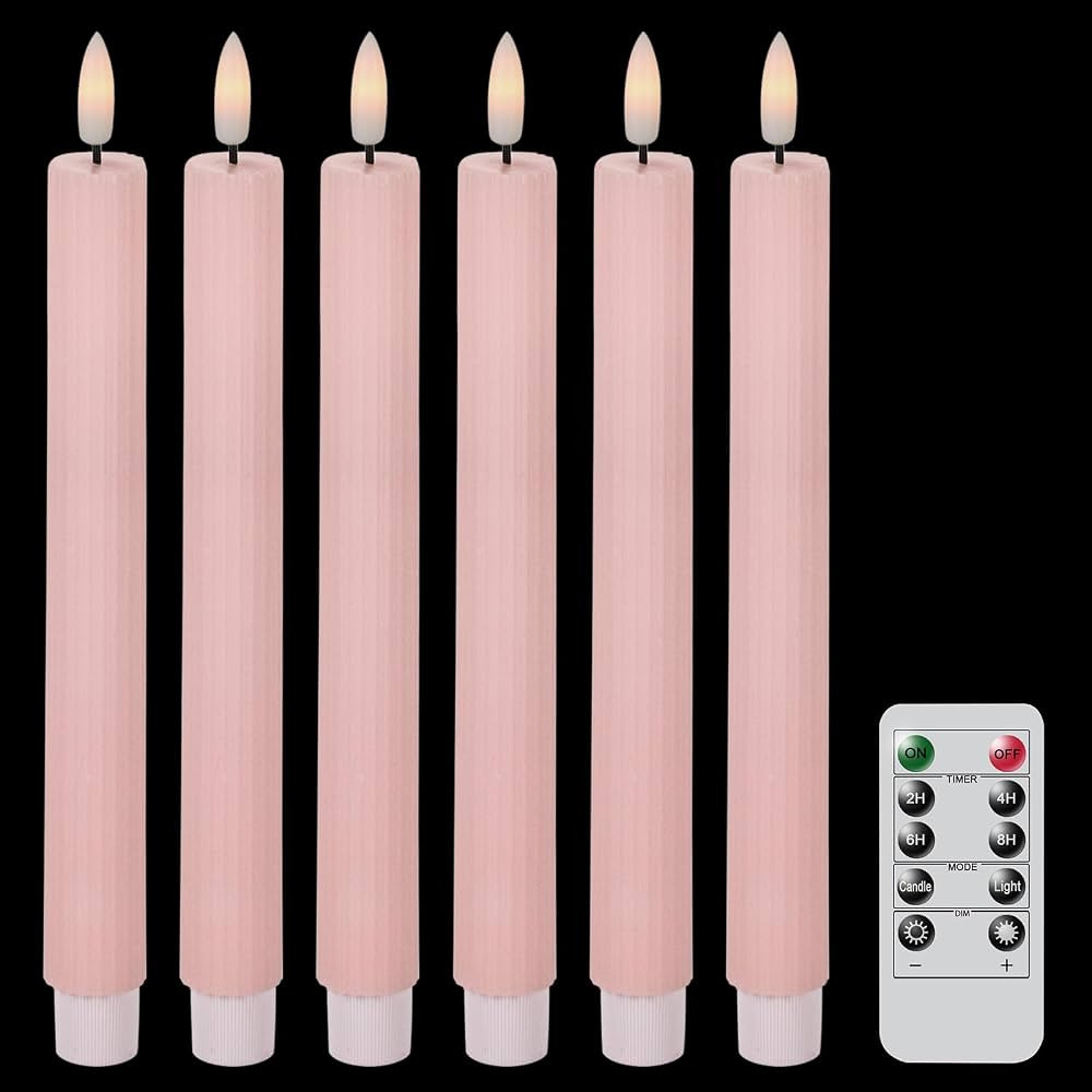 DRomance Pink Flameless Flickering Taper Candles Battery Operated with 10-Key Remote and Timer 6 ... | Amazon (US)