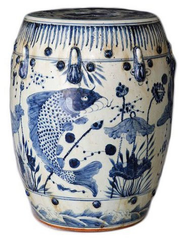 Fish-Motif Garden Stool, Navy/White | One Kings Lane