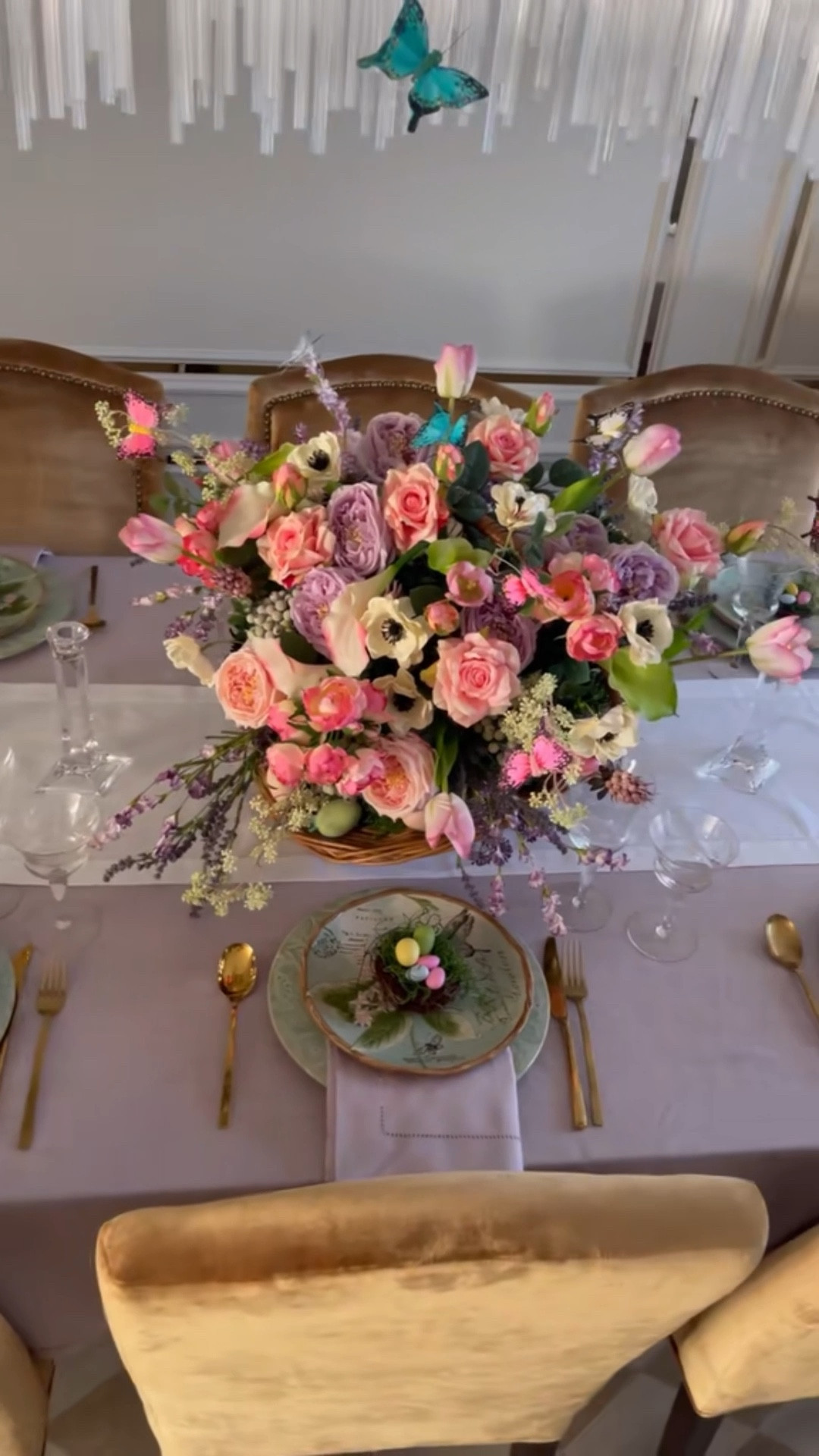 An Easter Tablescape inspiration. Love  the easter pastel colors. #easterdecor #flowerdesign #tablescape #springhomedecor

#LTKHome #LTKSeasonal