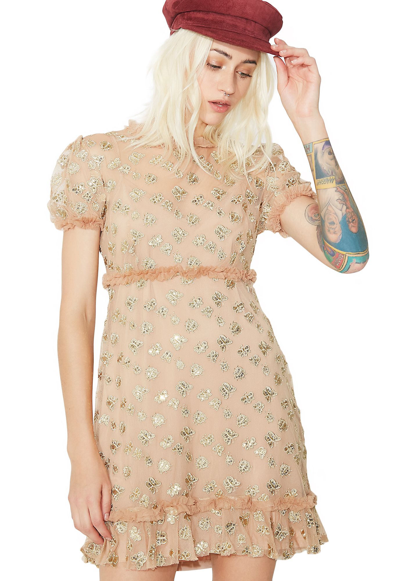 For Love & Lemons Golden Garden Tulle Mini Dress | Dolls Kill