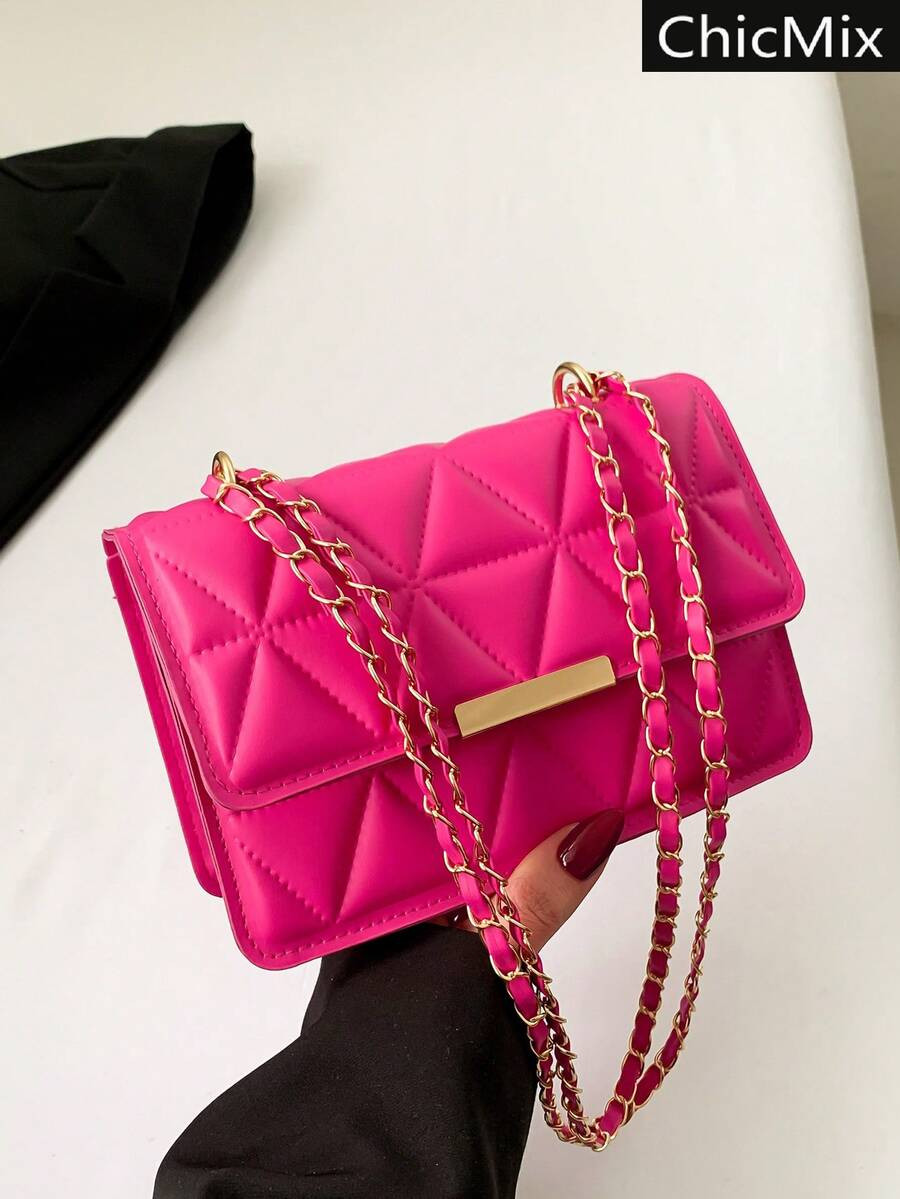 Fashion Solid Color Flap Pressed Texture Chain Crossbody Mini Bag | SHEIN
