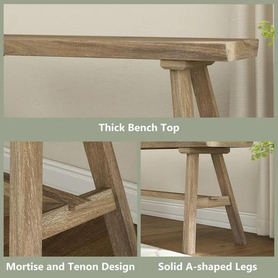 39" Farmhouse Solid Wood Dining Bench, Narrow Entryway Bench Seating for Living Room Bedroom Indo... | Walmart (US)