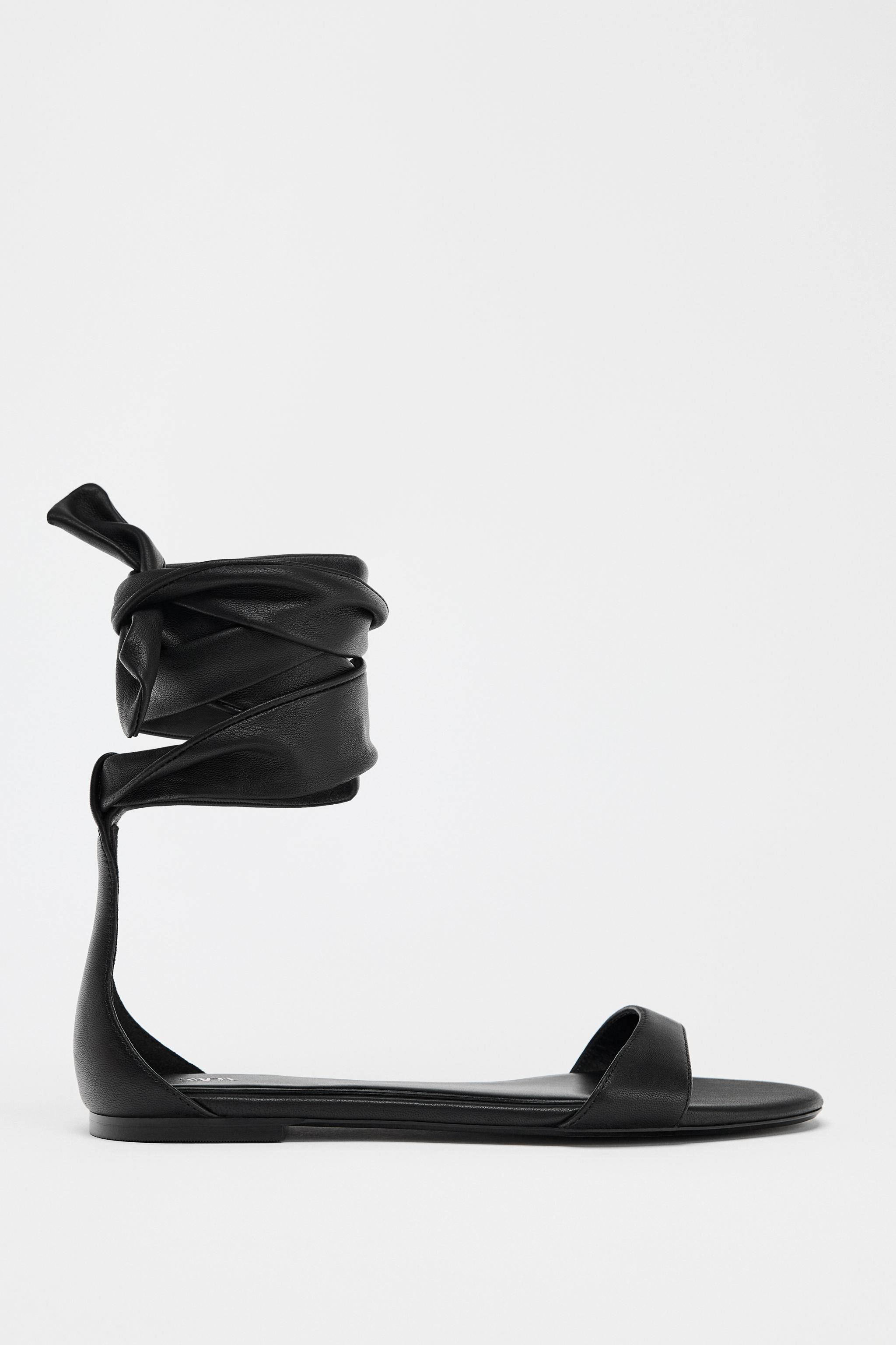 FLAT LEATHER STRAPPY SANDALS | Zara UK