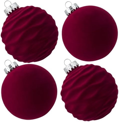 Velvet Christmas Balls Large Hanging Shatterproof Flocked Christmas Tree Ornaments for Xmas Tree ... | Amazon (US)