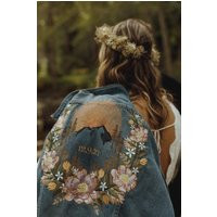 Personalized Embroidered Wedding Denim Jacket - Floral Mountain Art | Etsy (US)