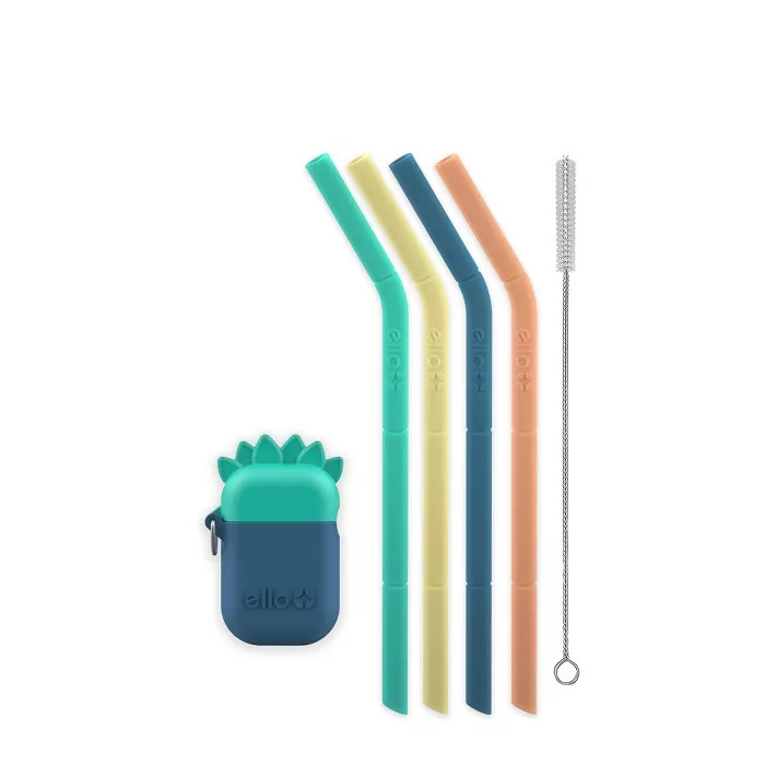 Ello 6pc Silicone Kids' Dino Fold and Store Straw Set | Target