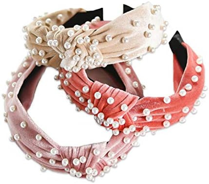 Pearl Headbands - Vintage Twisted Artificial Pearl Tie Beading Wide Hair Hoop Velvet Pearls Vinta... | Amazon (US)